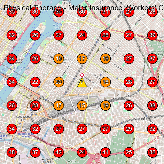 Physical Therapy - Major Insurance, Workers' Comp, Non-Fault Accept - Astoria - International Rehab Medical Office PC GeoGrid visibility map for Physical Therapy Clinic in Astoria